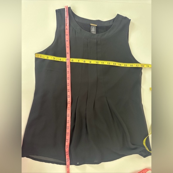 Black Label by Chicos Top Womens Sz 0/S Black Sheer Chiffon Lined Pleated - Picture 4 of 7